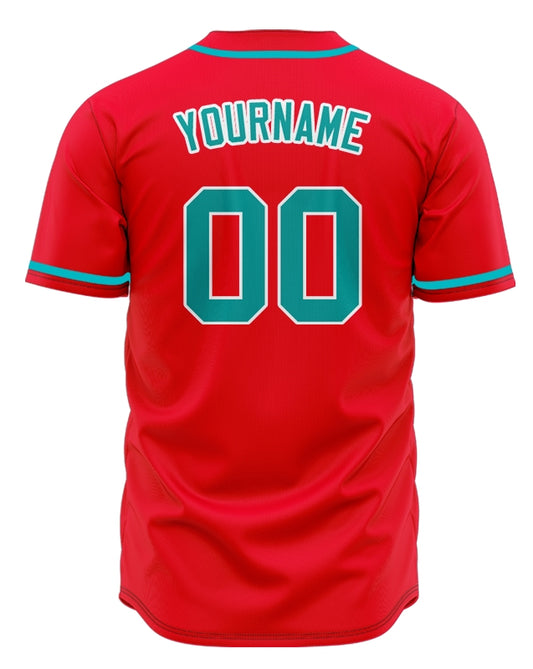 Custom Red And Dark Green Baseball Jersey