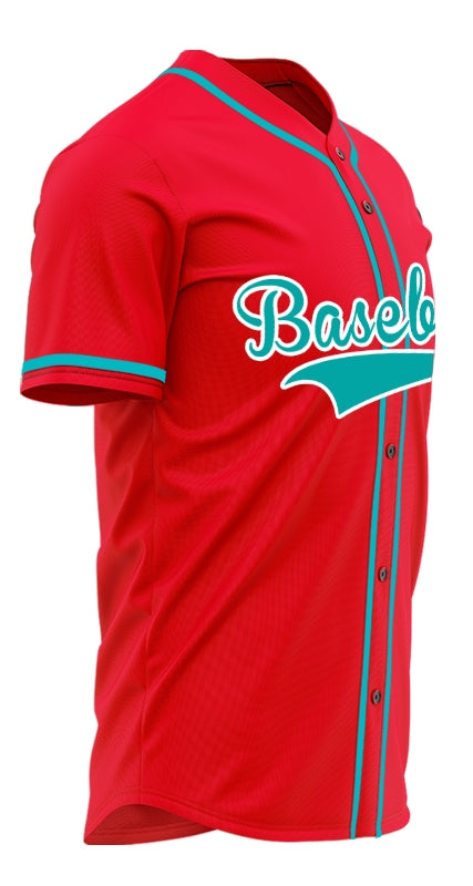 Custom Red And Dark Green Baseball Jersey