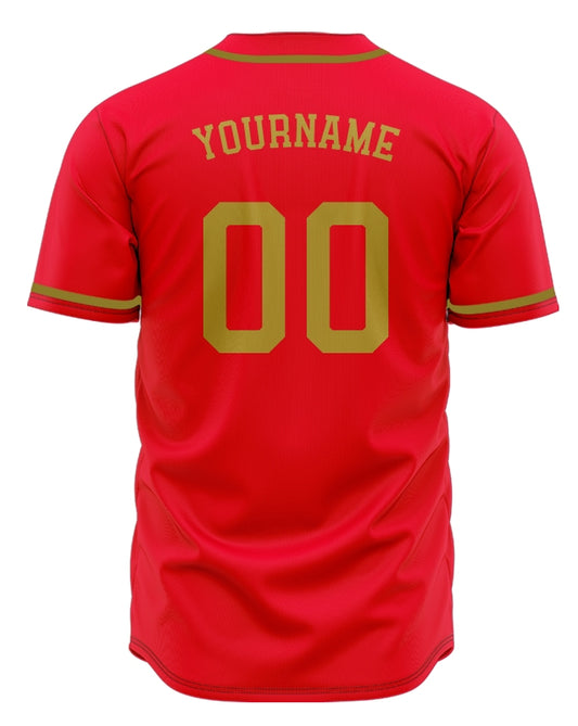 Custom Red And Gold Baseball Jersey