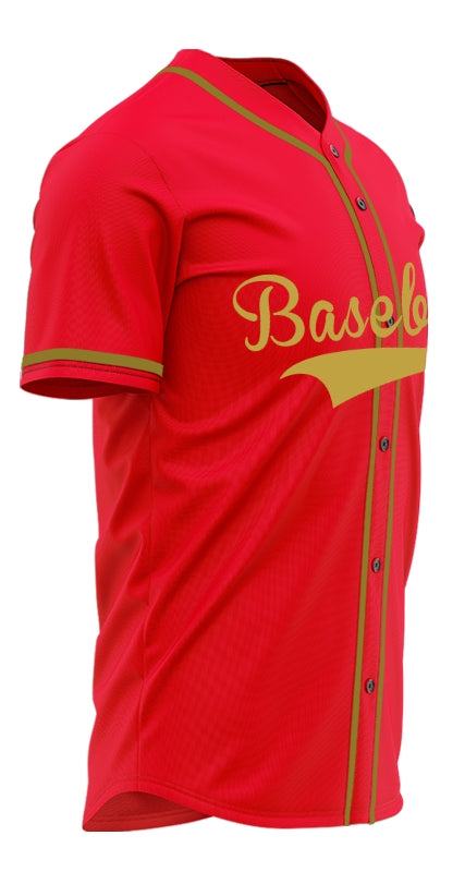 Custom Red And Gold Baseball Jersey