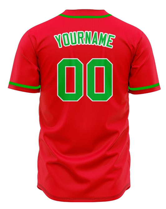 Custom Red And Green Baseball Jersey