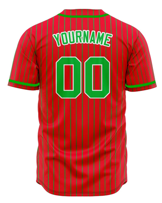 Custom Red And Green Vertical Lines Baseball Jersey