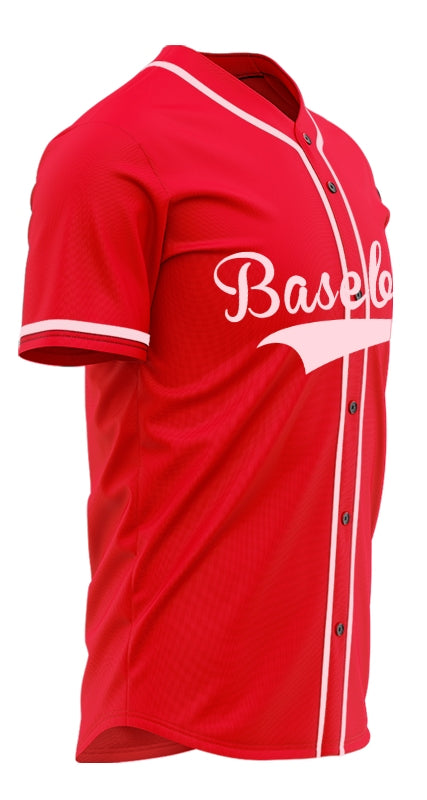 Custom Red And Pink Baseball Jersey