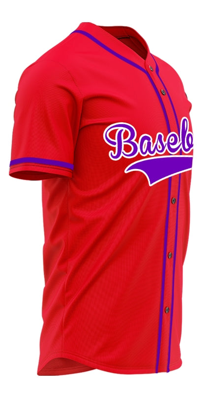 Custom Red And Purple Baseball Jersey