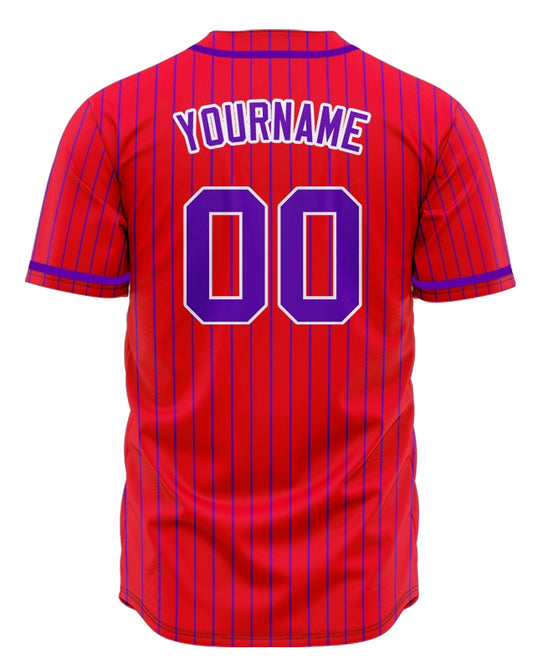 Custom Red And Purple Vertical Lines Baseball Jersey