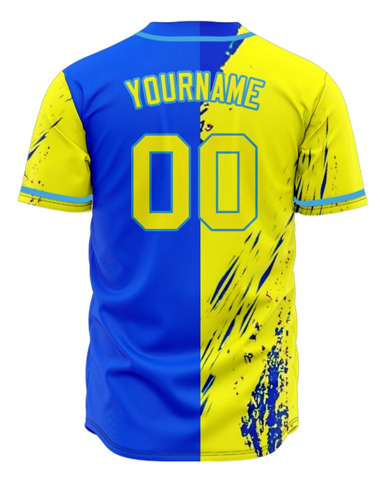 Custom Yellow And Blue Ink Baseball Jersey