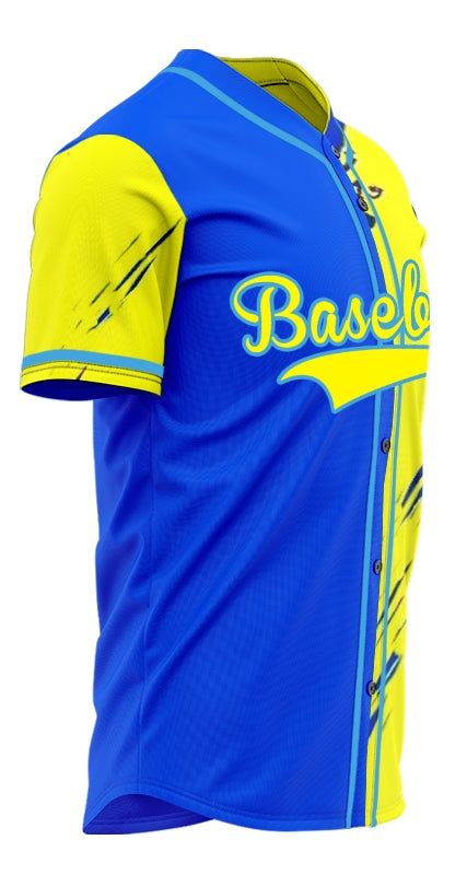 Custom Yellow And Blue Ink Baseball Jersey