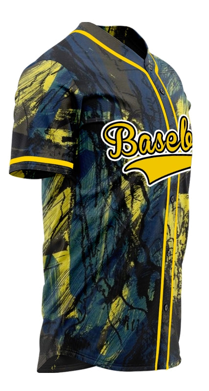Custom Yellow Blue Ink Baseball Jersey