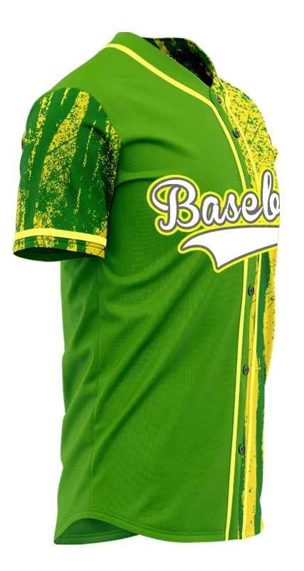 Custom Yellow Half Green Vertical lines Baseball Jersey