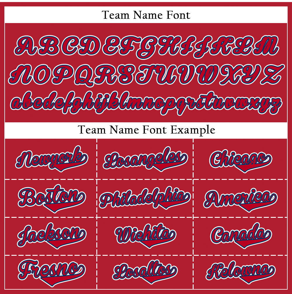 Custom Baseball Jersey with Solid Red Base featuring White Lettering with Blue Outline