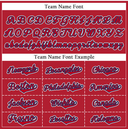 Custom Baseball Jersey with Solid Red Base featuring White Lettering with Blue Outline