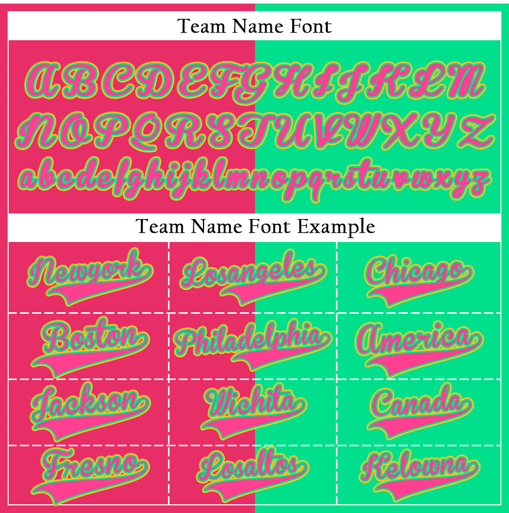Custom Split Color Baseball Jersey with Neon Green and Hot Pink Panels featuring Yellow Outline Lettering