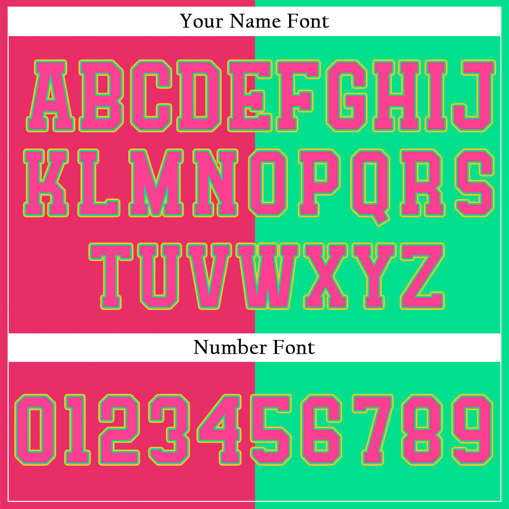 Custom Split Color Baseball Jersey with Neon Green and Hot Pink Panels featuring Yellow Outline Lettering