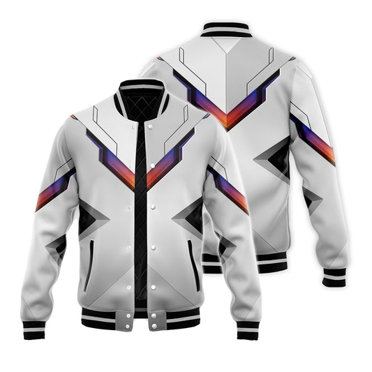 Custom White V-Tech Futuristic Baseball Jacket
