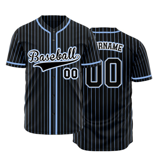Black and Light Blue Striped Custom Baseball Jersey