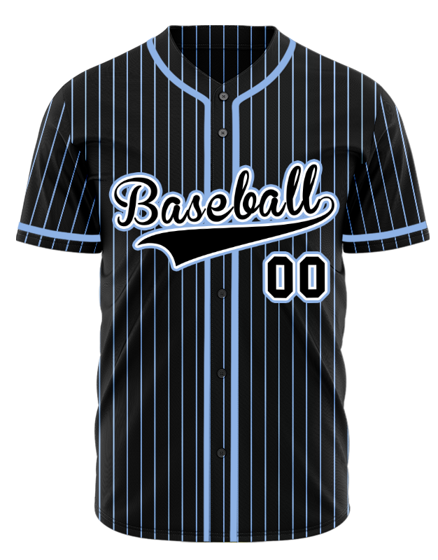 Black and Light Blue Striped Custom Baseball Jersey