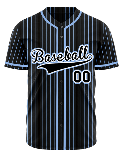 Black and Light Blue Striped Custom Baseball Jersey