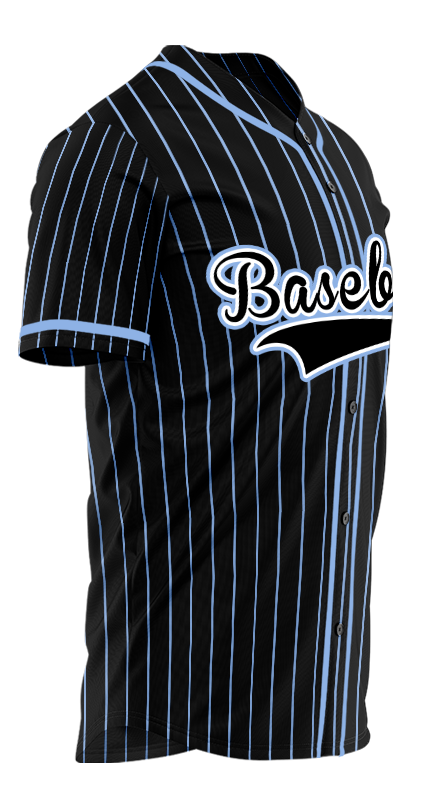 Black and Light Blue Striped Custom Baseball Jersey