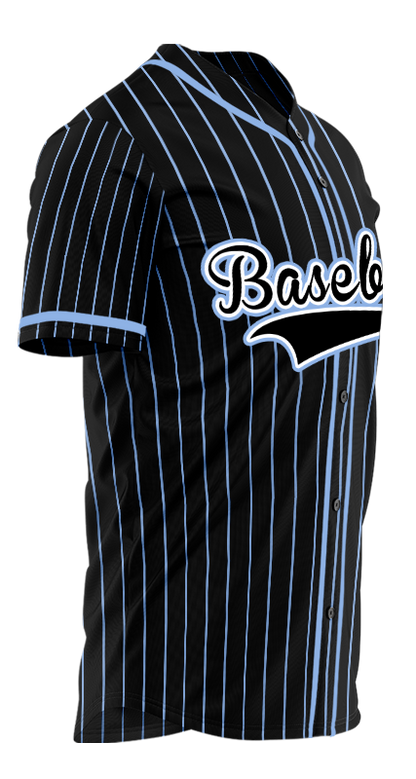 Black and Light Blue Striped Custom Baseball Jersey