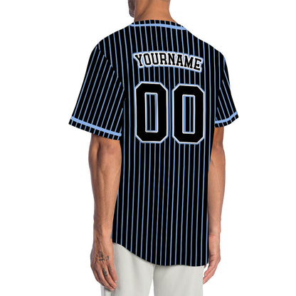Black and Light Blue Striped Custom Baseball Jersey