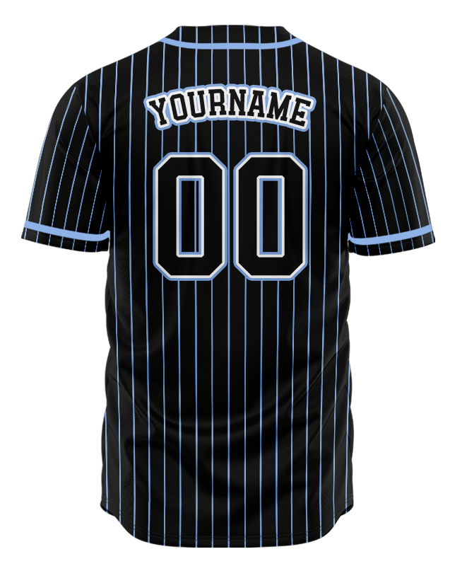 Black and Light Blue Striped Custom Baseball Jersey
