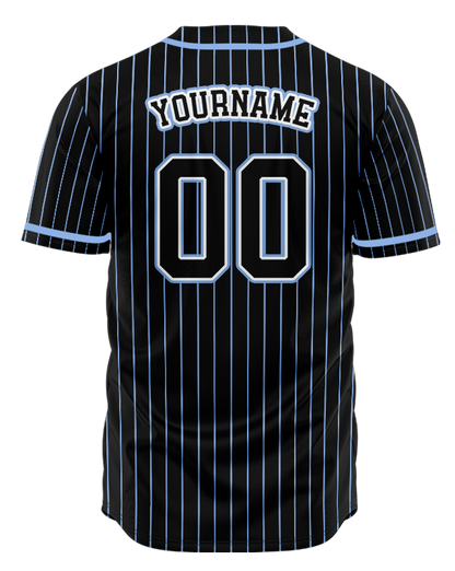 Black and Light Blue Striped Custom Baseball Jersey