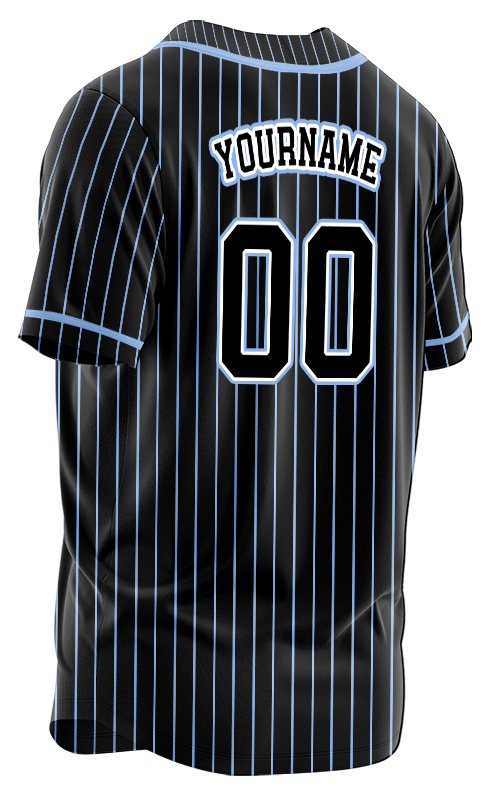 Black and Light Blue Striped Custom Baseball Jersey