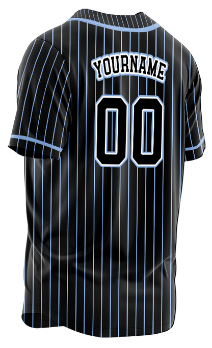 Black and Light Blue Striped Custom Baseball Jersey