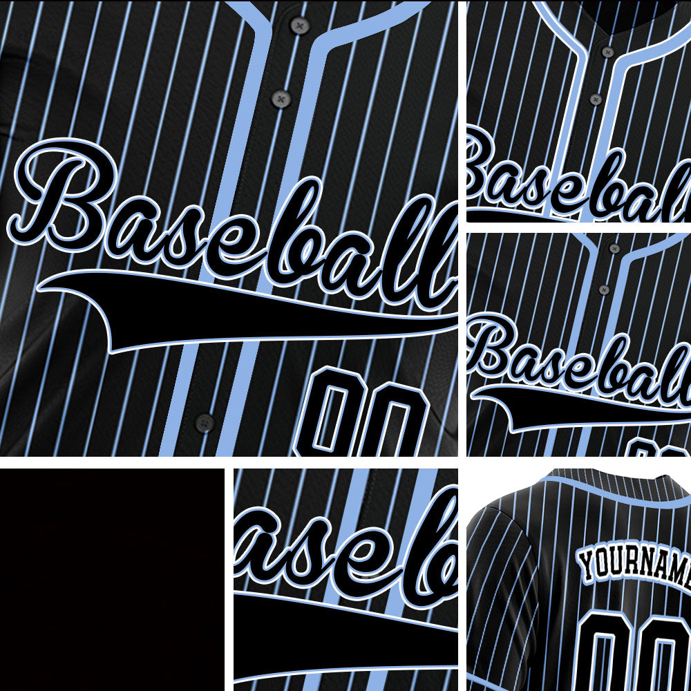 Black and Light Blue Striped Custom Baseball Jersey