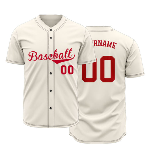Custom Baseball Jersey with Cream Base featuring Solid Red Lettering
