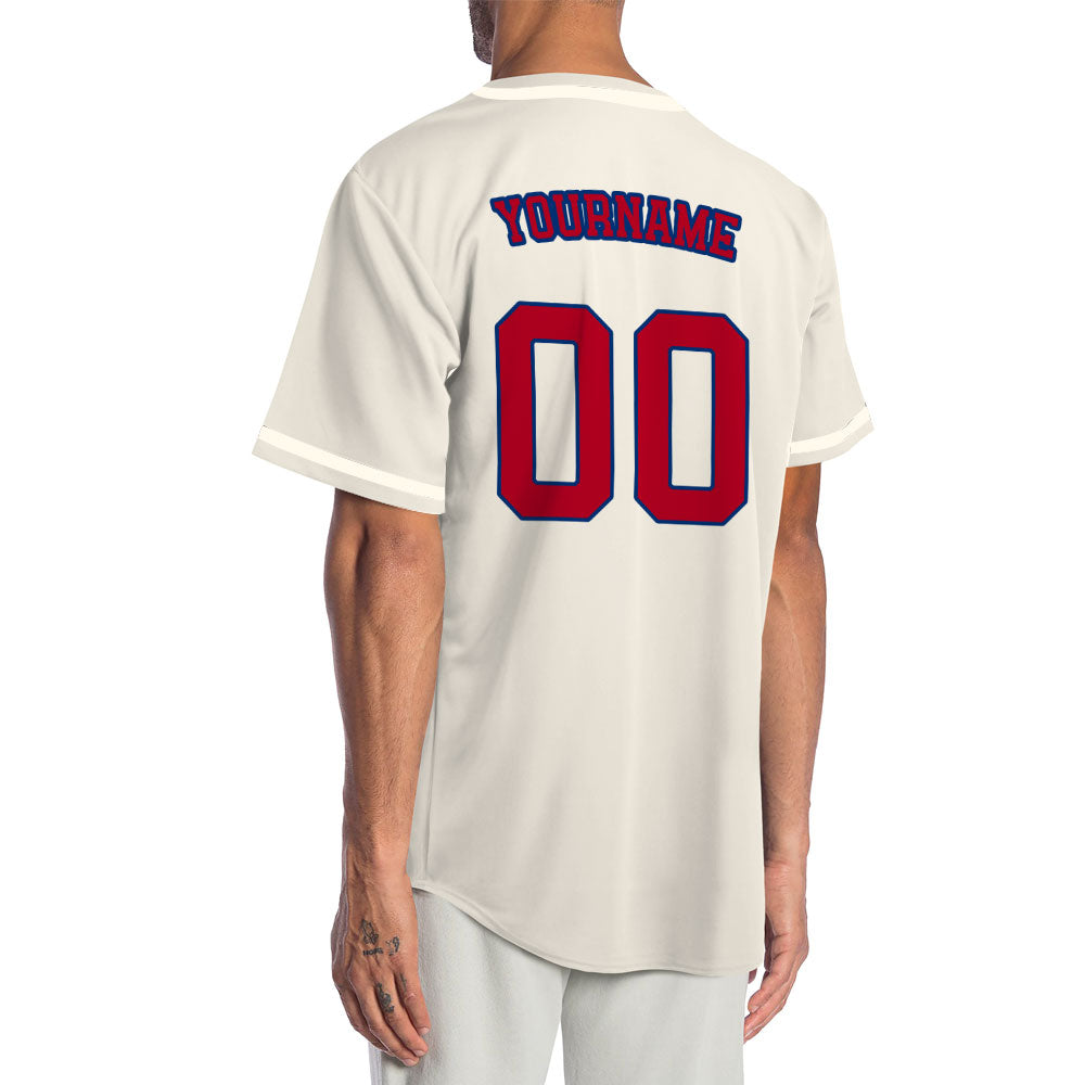 Custom Baseball Jersey with Cream Base featuring Solid Red Lettering