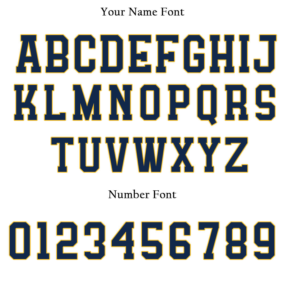 Custom Baseball Jersey with Brown Stripes and Solid White Base featuring Navy Blue Lettering with Yellow Outline