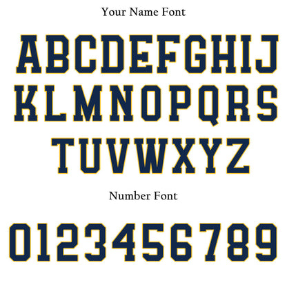 Custom Baseball Jersey with Brown Stripes and Solid White Base featuring Navy Blue Lettering with Yellow Outline
