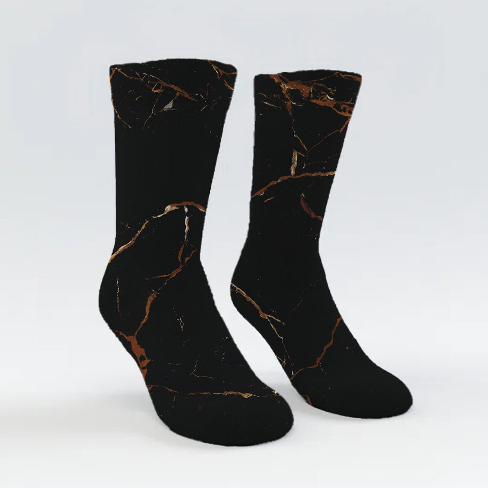 Custom Black & Gold Marble Pattern Baseball Socks