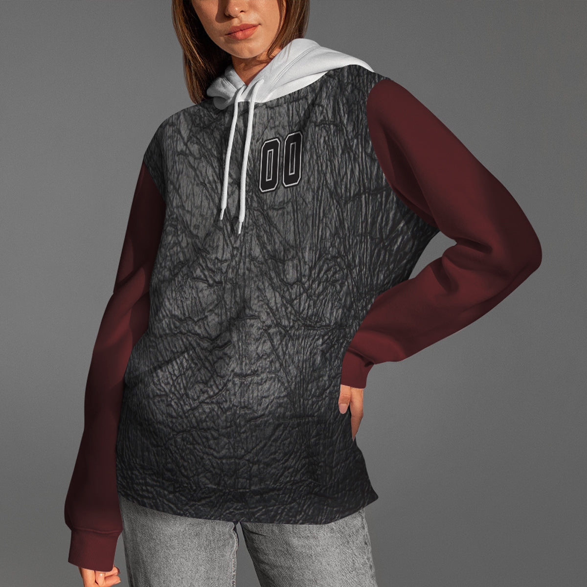 Textured Black & Red Custom Baseball Hoodie