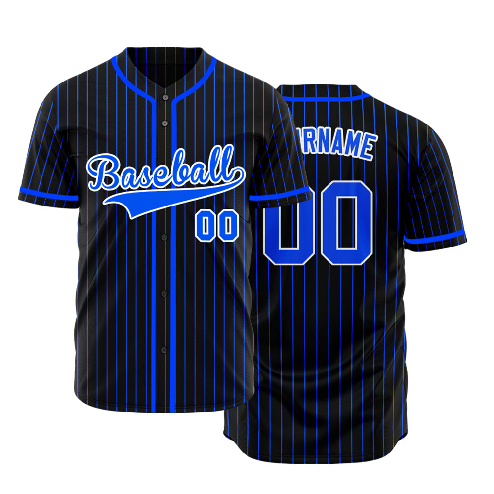 Custom Black And Blue Lines Baseball Jersey