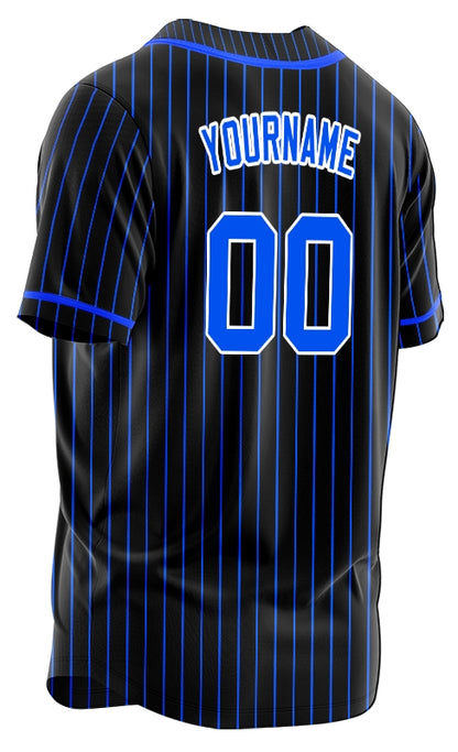 Custom Black And Blue Lines Baseball Jersey