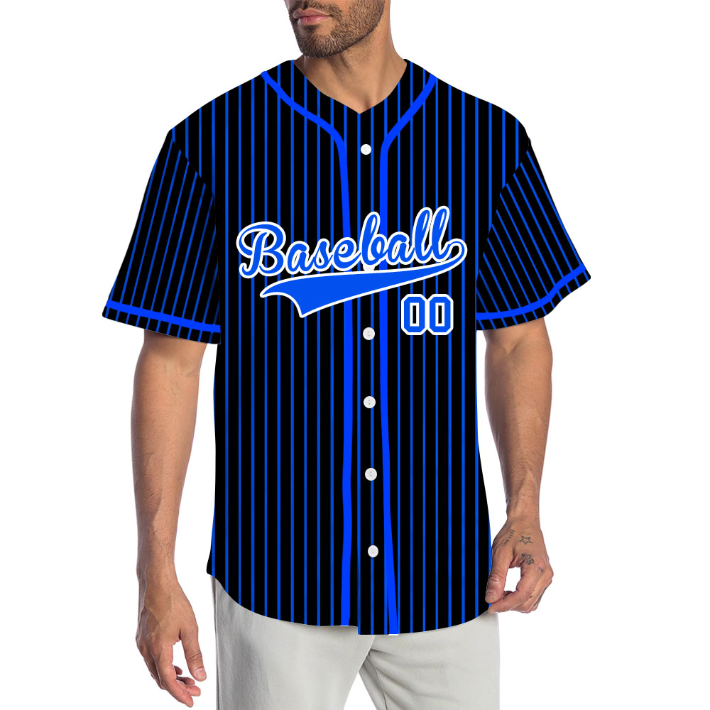 Custom Black And Blue Lines Baseball Jersey