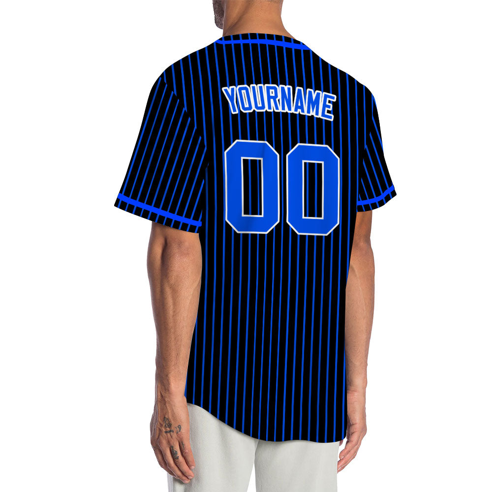 Custom Black And Blue Lines Baseball Jersey