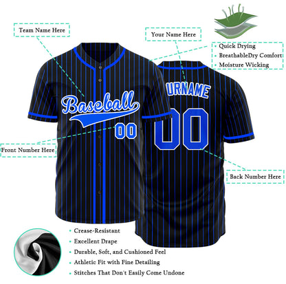 Custom Black And Blue Lines Baseball Jersey