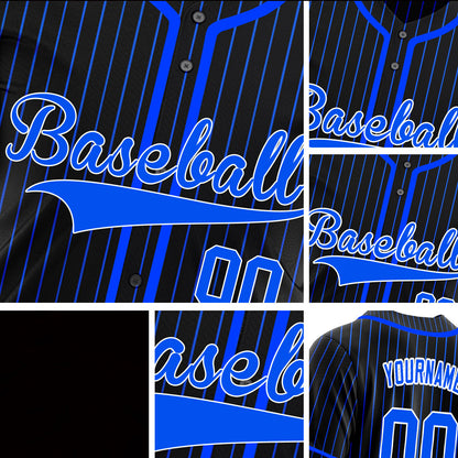 Custom Black And Blue Lines Baseball Jersey