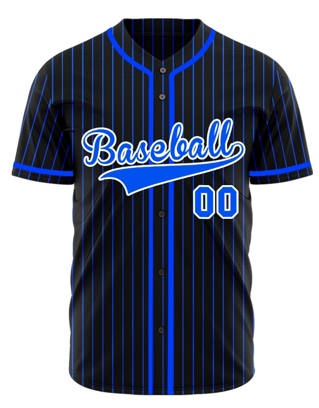Custom Black And Blue Lines Baseball Jersey