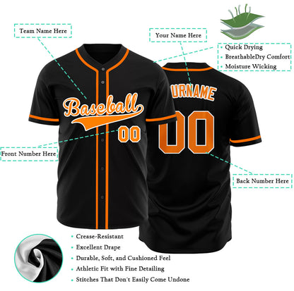 Custom Black And Orange Baseball Jersey