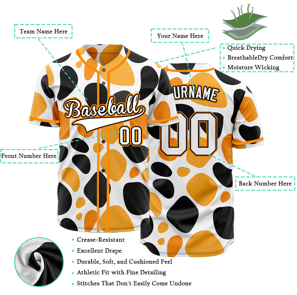 Custom Black And Orange Shapes Baseball Jersey