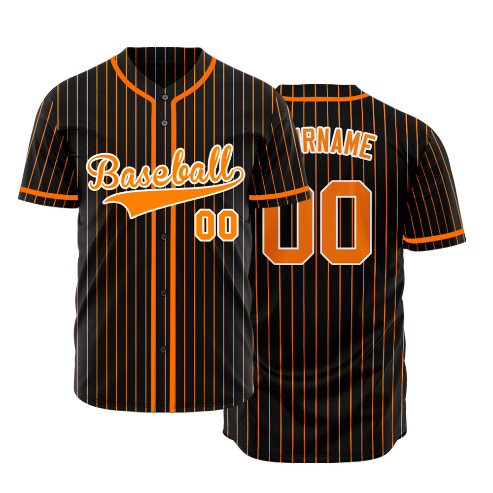 Custom Black And Orange Vertical Lines Baseball Jersey