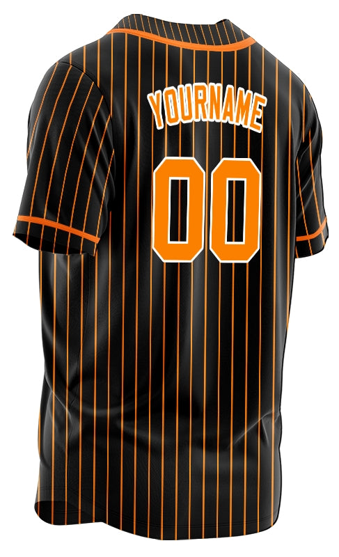 Custom Black And Orange Vertical Lines Baseball Jersey