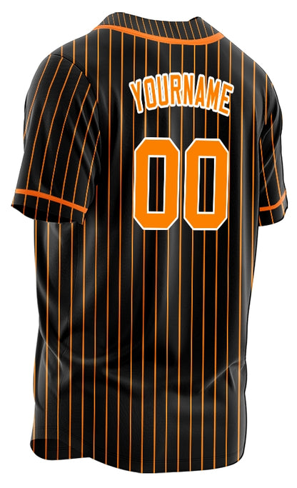Custom Black And Orange Vertical Lines Baseball Jersey