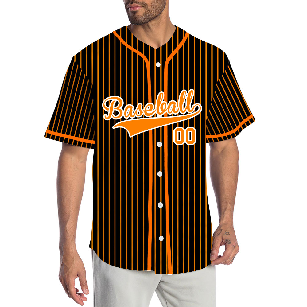 Custom Black And Orange Vertical Lines Baseball Jersey