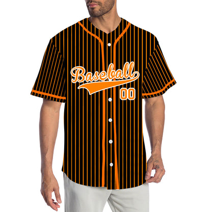 Custom Black And Orange Vertical Lines Baseball Jersey