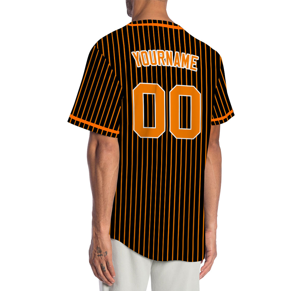 Custom Black And Orange Vertical Lines Baseball Jersey